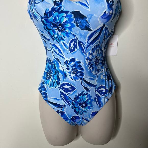 Andie The Baia Pullover One Piece Swimsuit Floral Blue Womens XS NEW - Picture 3 of 6
